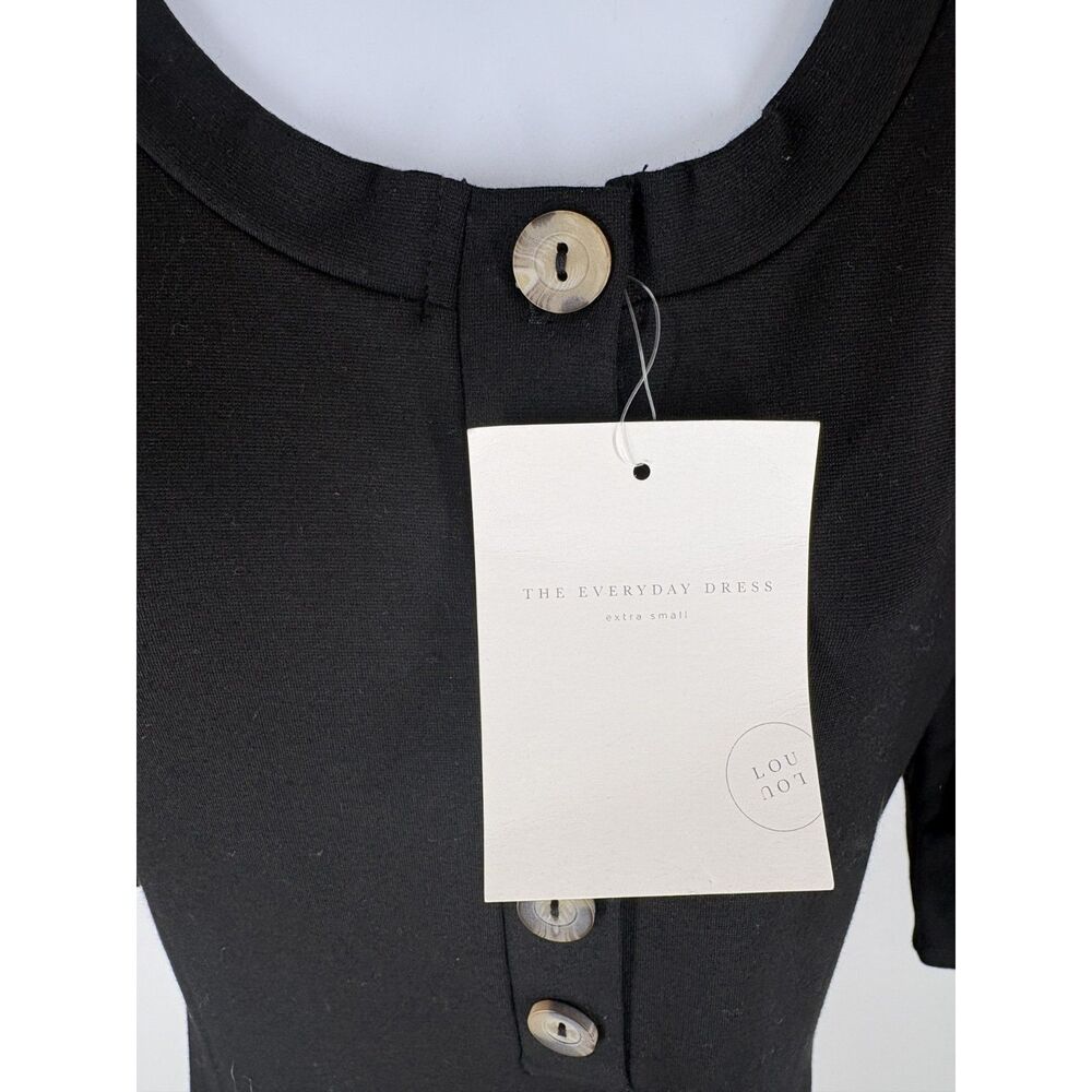 Black Button 3/4 Sleeve Midi Dress - Picture 2 of 3